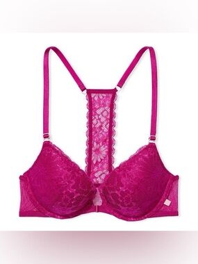 Victoria's Secret Pink Lace Sexy Tee Push-Up T-Back Dark Pinkish/Purple Bra
